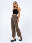 side view of model wearing Princess Polly Euros Pants Brown 