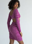 side view of model wearing Princess Polly Lucia Cut Out Mini Dress Purple 