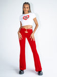 side view of model wearing Princess Polly Loriella Flare Pants Red 