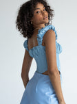 back view of model wearing Princess Polly Harry Top Blue 