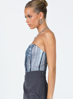 side view of model wearing Princess Polly New York Corset Bodysuit Multi Sleeveless Sweetheart 