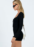 Romper Rib knit material Square neckline Keyhole cut-out with tie fastening  Good stretch Unlined 