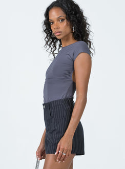Shorts Pinstripe print Belt looped waist Zip & button fastening Twin hip pockets