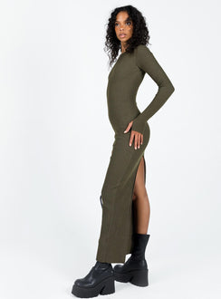product Princess Polly High Neck High Neck  Karim Ribbed Knit Maxi Dress Khaki
