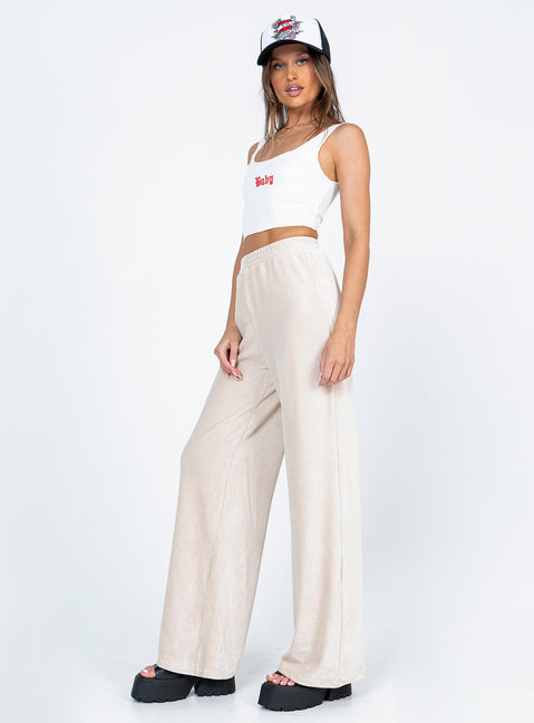 front view of model wearing Princess Polly Motel Obeli Trouser Rib Cream 