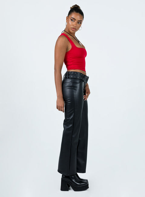 product Princess Polly High Waisted Pants  Torridon Eyelet Belt Faux Leather Pants Black