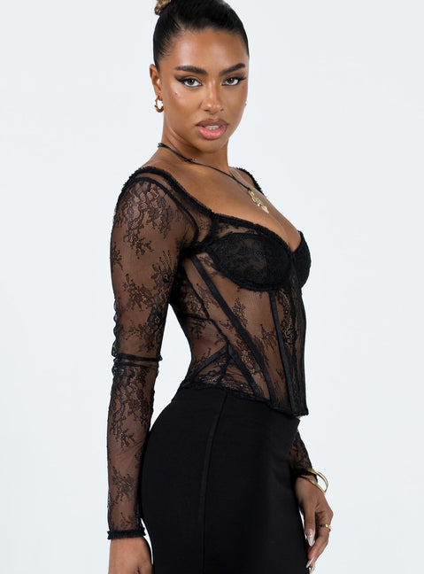 product Princess Polly Full Sleeves Square Neck  Some Like It Hot Long Sleeve Lace Corset Black