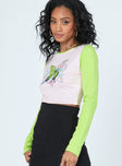 side view of model wearing Princess Polly Good Vibrations Long Sleeve Top Pink Multi 