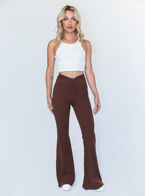 front view of model wearing Princess Polly Carolina Pants Brown 