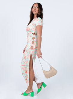 side view of model wearing Princess Polly Anna Maxi Dress Multi 