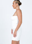 side view of model wearing Princess Polly Ivy Corset Mini Dress White 