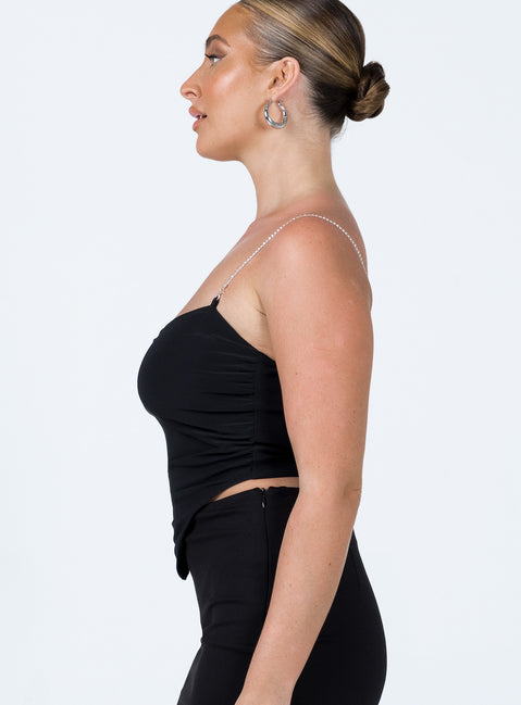 side view of model wearing Princess Polly Pasco Top Black 