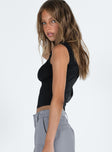 Black crop top Fixed shoulder straps Scooped neckline Good stretch