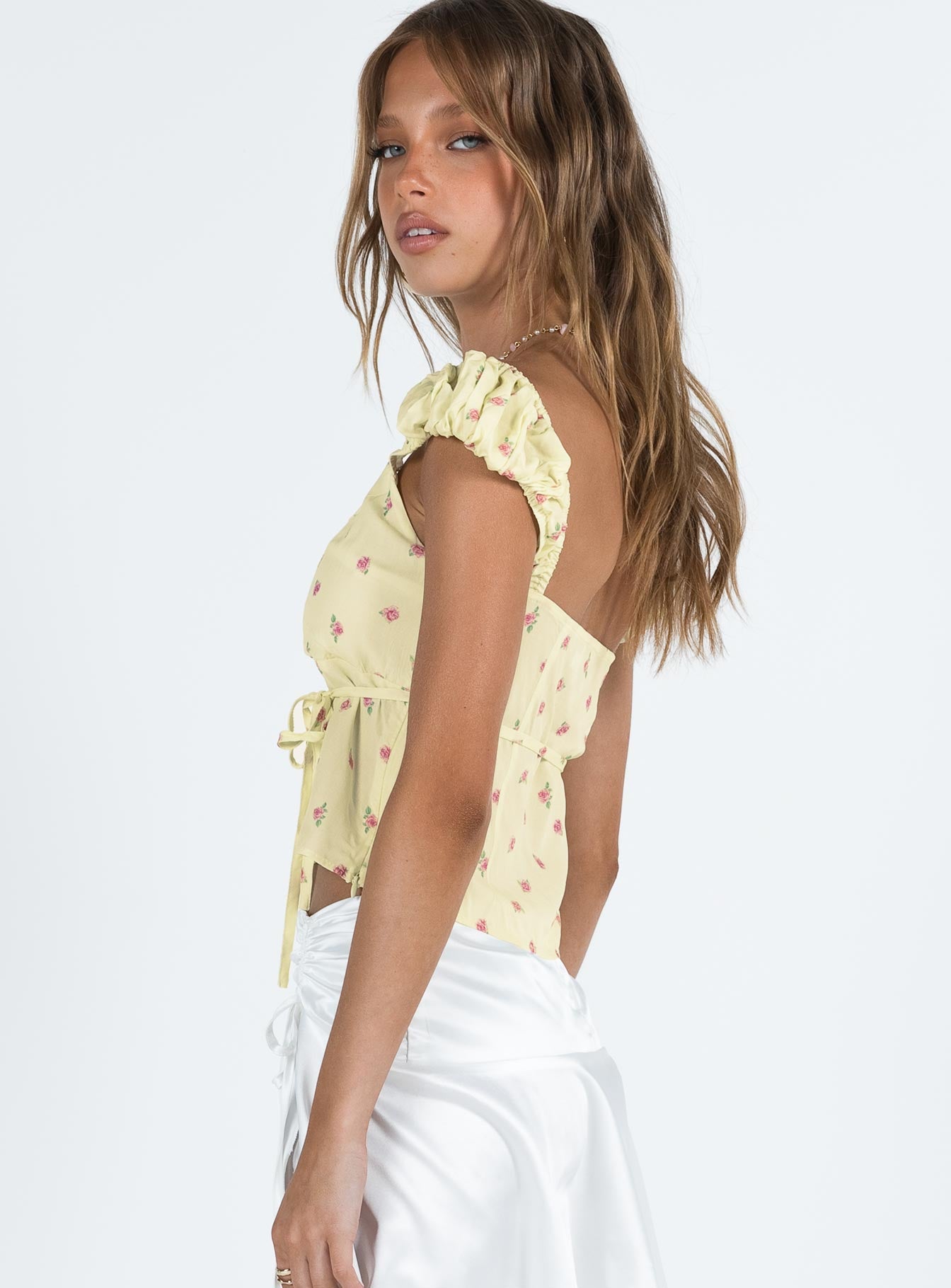 product Princess Polly Short Sleeves Asymmetric Neckline  Seacrest Top Yellow Floral