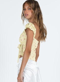 product Princess Polly Short Sleeves Asymmetric Neckline  Seacrest Top Yellow Floral