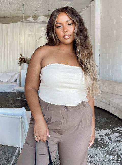 product Princess Polly Sleeveless Crew Neck  Rosehill Strapless Top Beige Curve