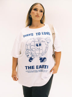 product Princess Polly Three Fourth Sleeves Square Neck  Organic Love The Earth Oversized Tee White Curve