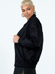 Black jacket Oversized fit High neck Zip fastening at front Twin hip pockets Elasticated waistband & cuffs