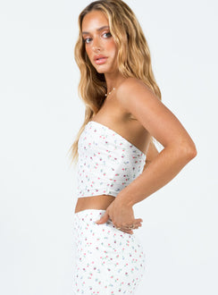 product Princess Polly Sleeveless Asymmetric Neckline  Oscar Strapless Top White Floral