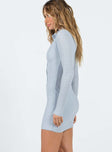 Princess Polly Plunger  Dalloway Long Sleeve Mini Dress Blue