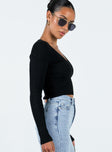 Long sleeve top Ribbed knit material V-neckline Good stretch Unlined 