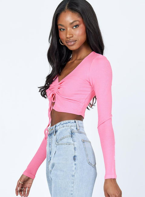 side view of model wearing Princess Polly Rayna Long Sleeve Top Pink 