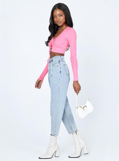 side view of model wearing Princess Polly Kibrya Mom Denim Jeans Mid Rise 