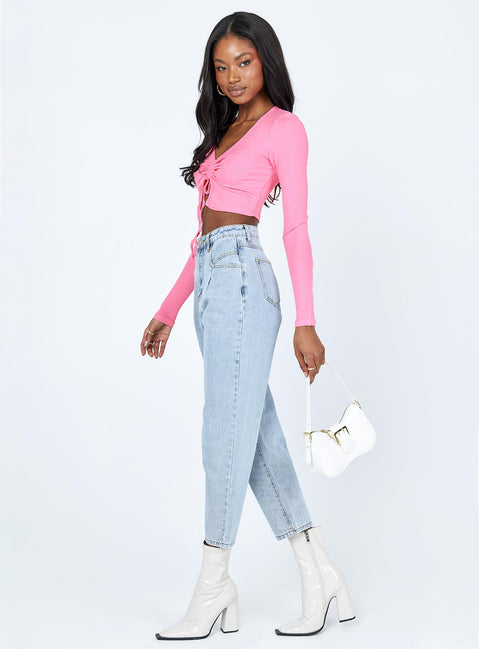 side view of model wearing Princess Polly Kibrya Mom Denim Jeans Mid Rise 