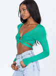 side view of model wearing Princess Polly Khalil Long Sleeve Top Teal 