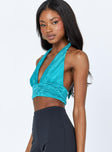 side view of model wearing Princess Polly Lacey Top Teal 