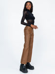 side view of model wearing Princess Polly Harvey PU Pants Brown 