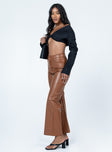 side view of model wearing Princess Polly Gemini PU Pants Brown 