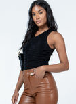 side view of model wearing Princess Polly Nisha Bodysuit Black Sleeveless V-Neck 