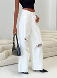 Princess Polly Mid Rise  Chavez Wide Leg Jeans White Denim