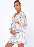 side view of model wearing Princess Polly Bennett Mini Dress Multi Floral 