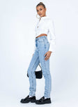 back view of model wearing Princess Polly Zamora Straight Leg Denim Jeans High Waisted 