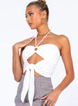 side view of model wearing Princess Polly Loriella Ring Detail Crop Top White 