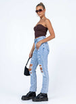 side view of model wearing Princess Polly Cambridge Denim Jeans High Waisted 