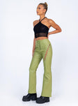 back view of model wearing Princess Polly Harvey PU Pants Green 