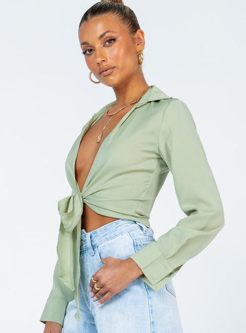 side view of model wearing Princess Polly Gonzalo Shirt Green 