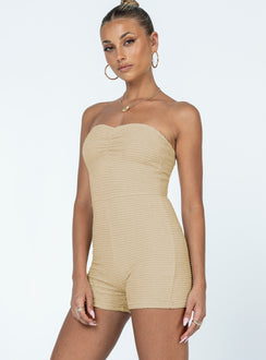 Strapless romper Textured material  Ruched detail at bust 