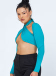 side view of model wearing Princess Polly Keri Long Sleeve Top Teal 