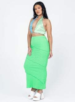   side view of model wearing Princess Polly Oscar Maxi Skirt Apple Green Maxi 