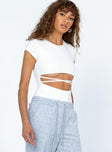 side view of model wearing Princess Polly Nicola Bodysuit White Short Sleeves Crew Neck 