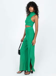 Matching set Ribbed material Tank top Mock neck Low cut sides High waisted pants Elasticated waistband Wide leg