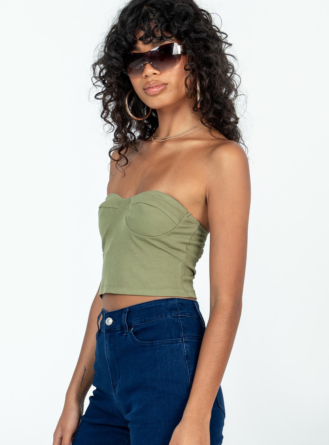 product Princess Polly Sleeveless High Neck  Henney Strapless Top Khaki