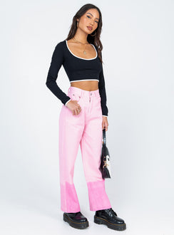 front view of model wearing Princess Polly Cameran Straight Leg Denim Jeans Pink High Waisted 