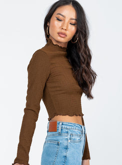 side view of model wearing Princess Polly Kressley Top Brown 