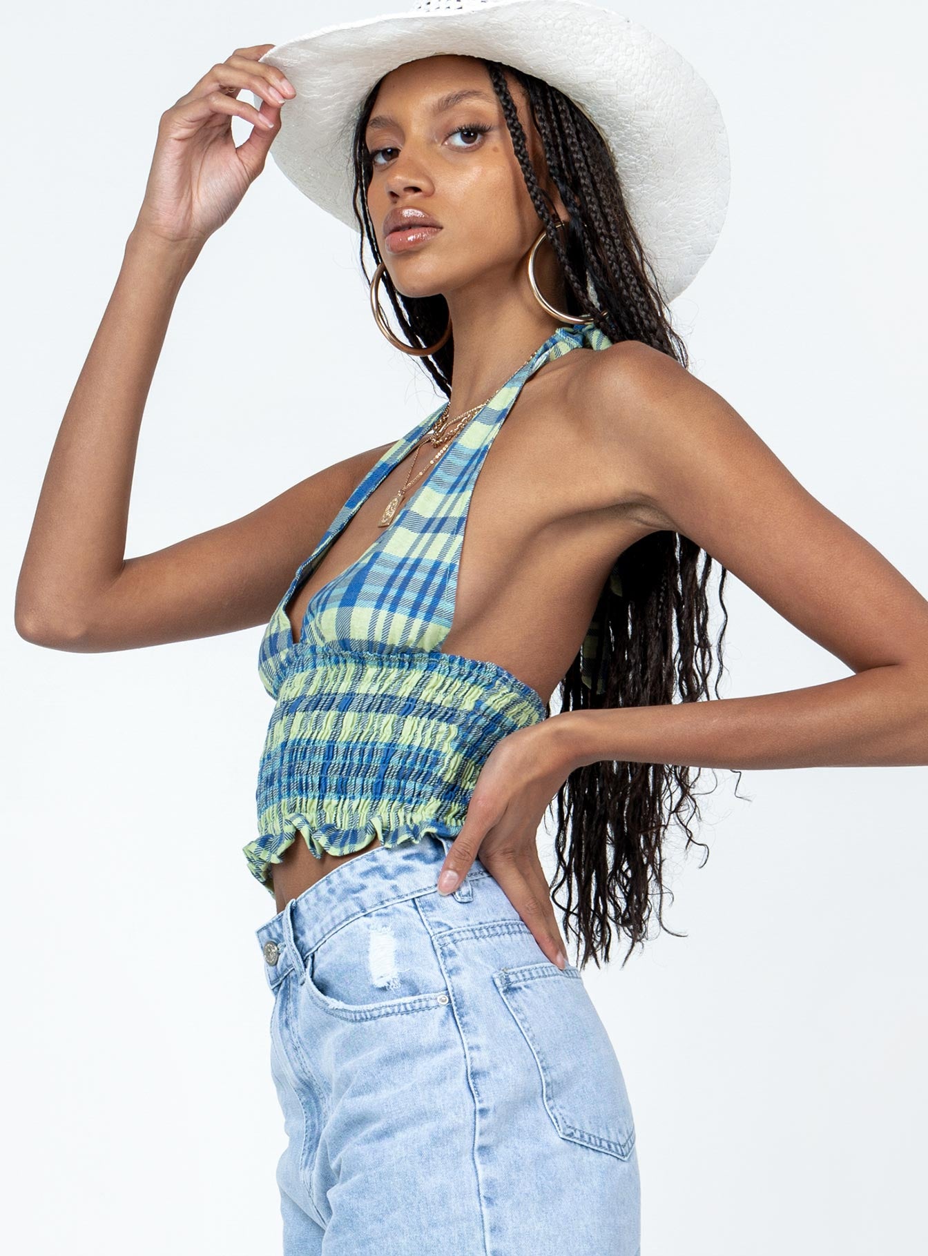 product Princess Polly Sleeveless Scoop Neck  Motel Naoki Top Colourpop Check Blue