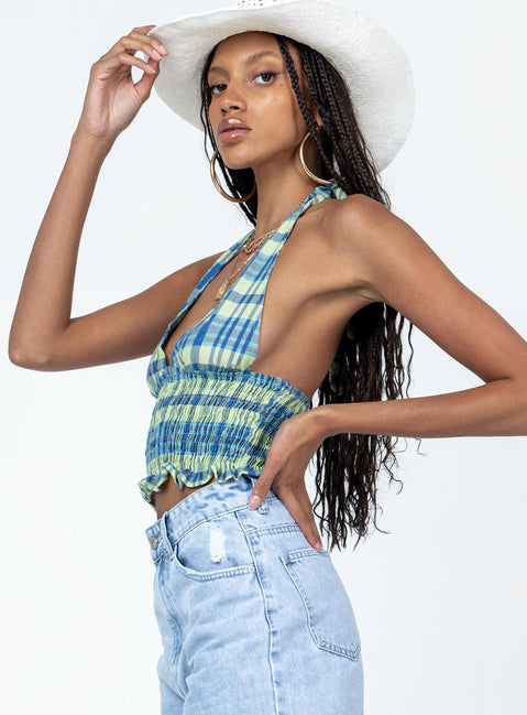 product Princess Polly Sleeveless Scoop Neck  Motel Naoki Top Colourpop Check Blue